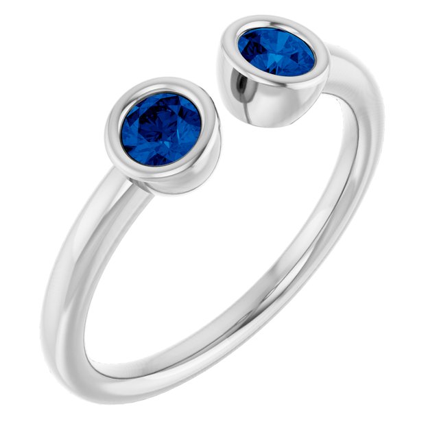 14K White Lab-Grown Blue Sapphire Two-Stone Ring   